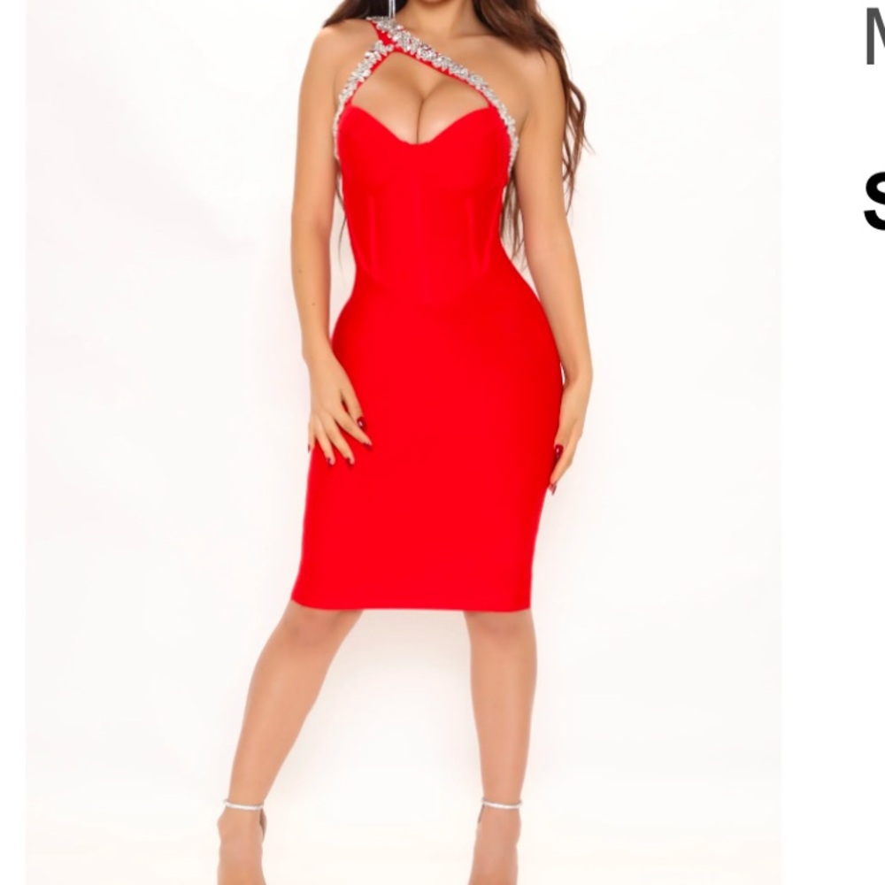 Red embellished bandage dress